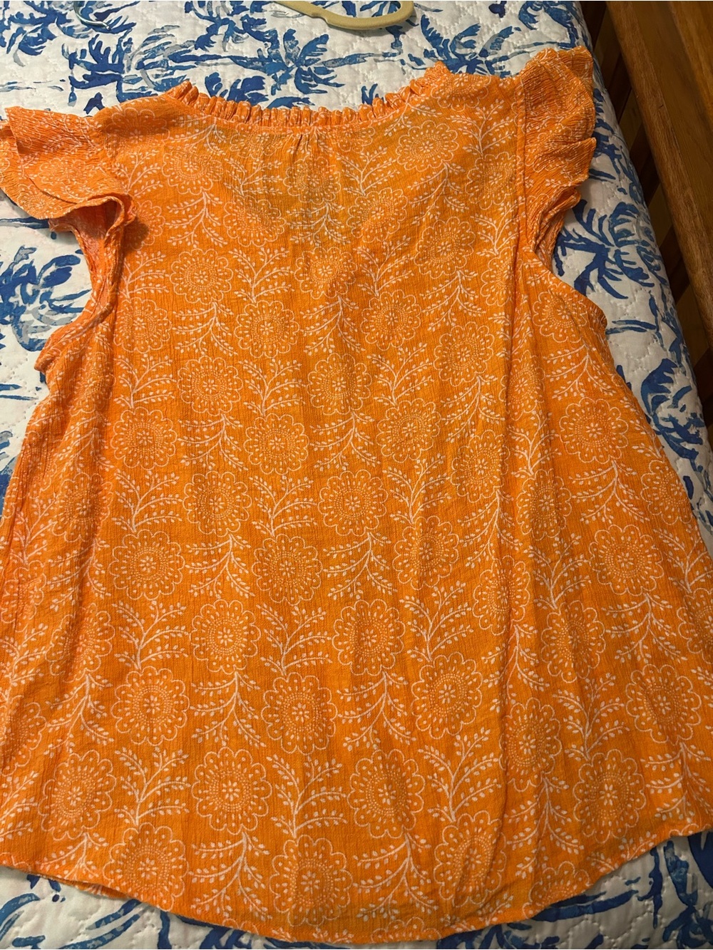 Wonderly Orange White Floral V-Neck Blouse